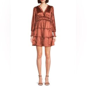 Chic Long Sleeve Satin Dress in Copper